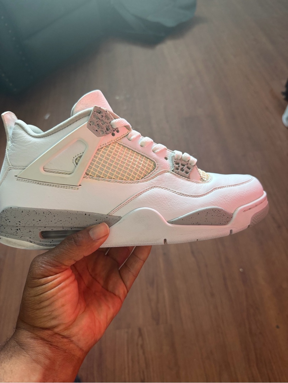Jordan White Sneaker with Light Gray Speckle Accents